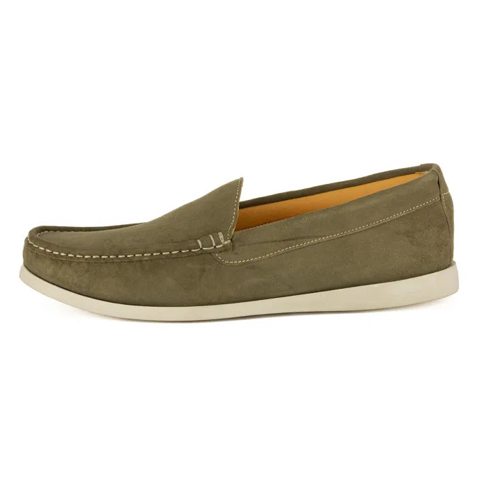 Green loafer shoe on a white background