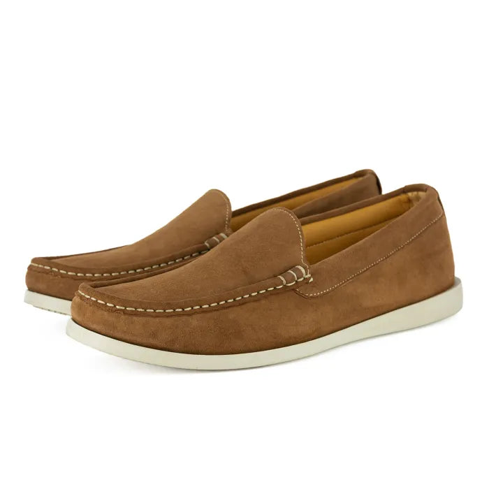 Pair of brown loafers on a white background