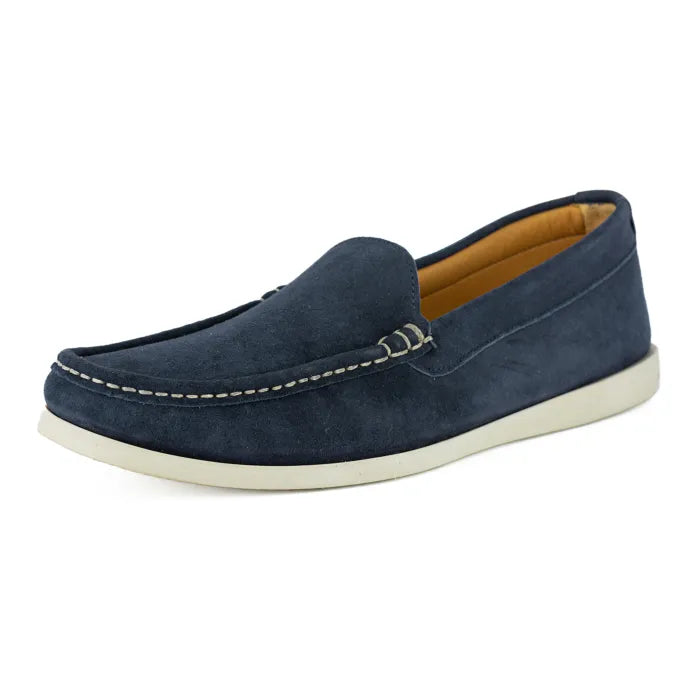 Navy blue loafer shoe on a white background