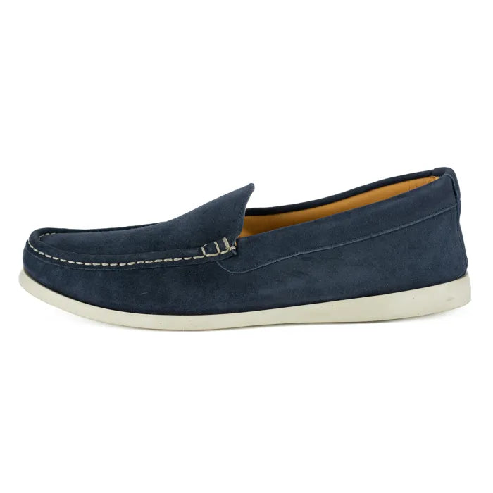 Navy blue loafer shoe on a white background