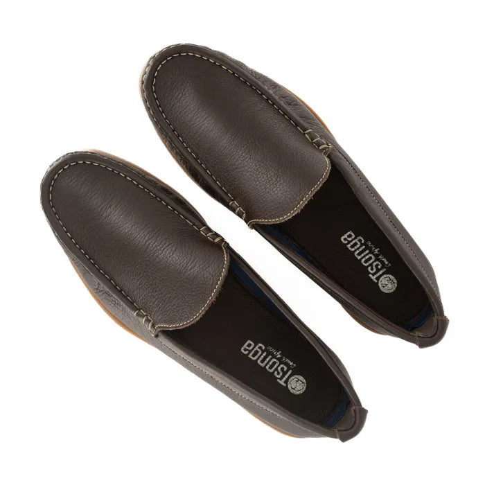 Pair of brown loafers on a white background