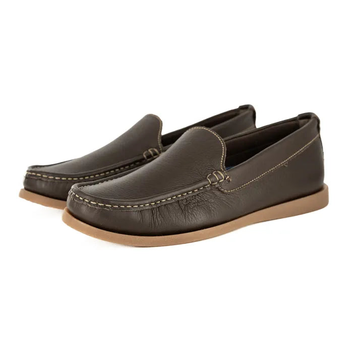Pair of brown loafers on a white background