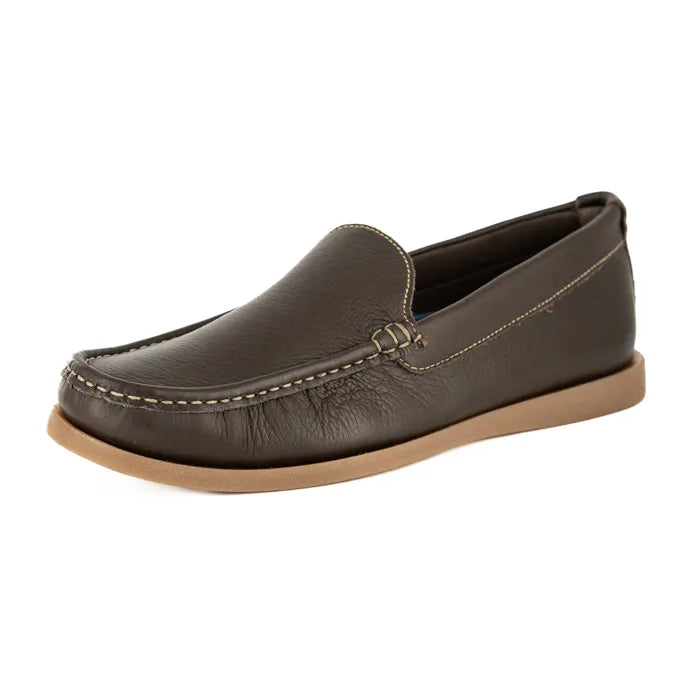 Brown leather loafer shoe on a white background