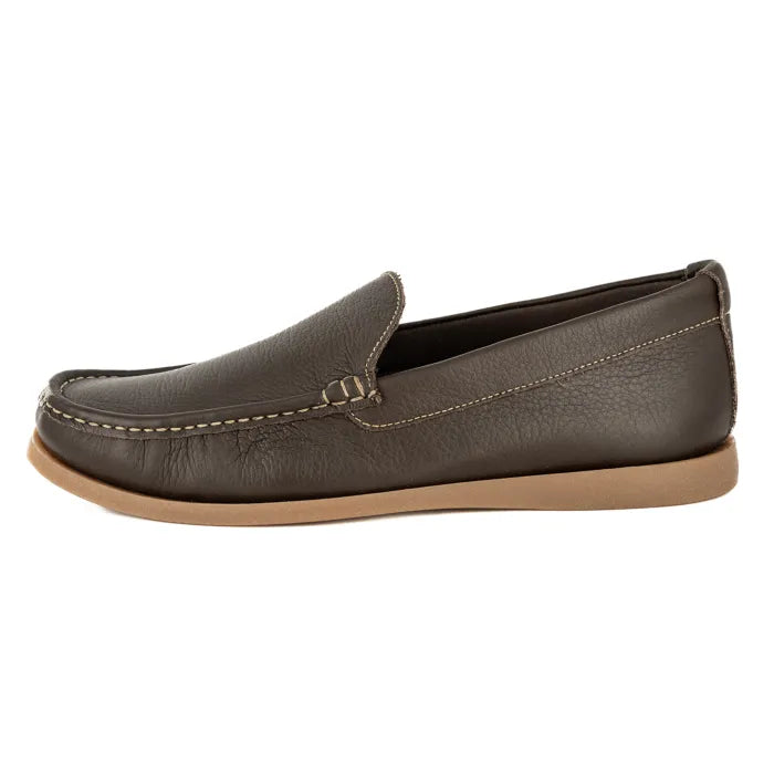 Brown leather loafer shoe on a white background