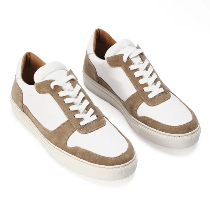 Serengeti : Mens Leather Sneaker in White and Mushroom