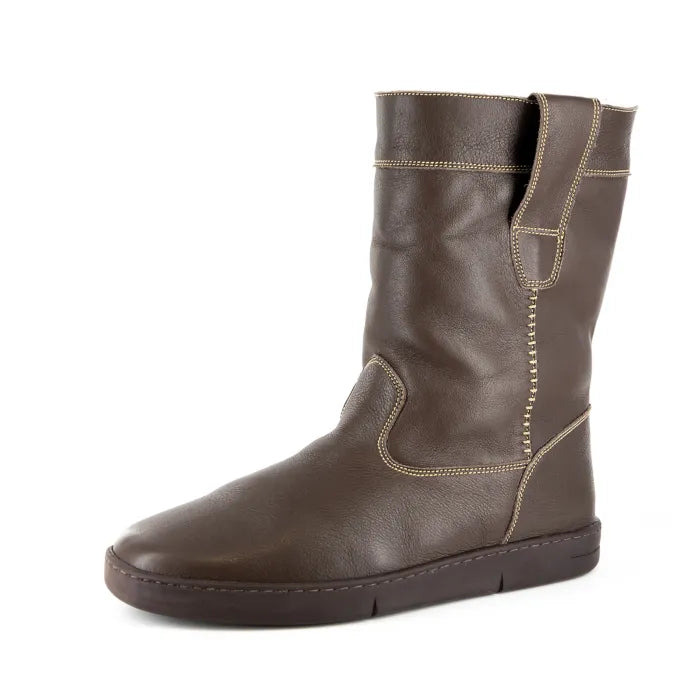 Brown leather boot on a white background