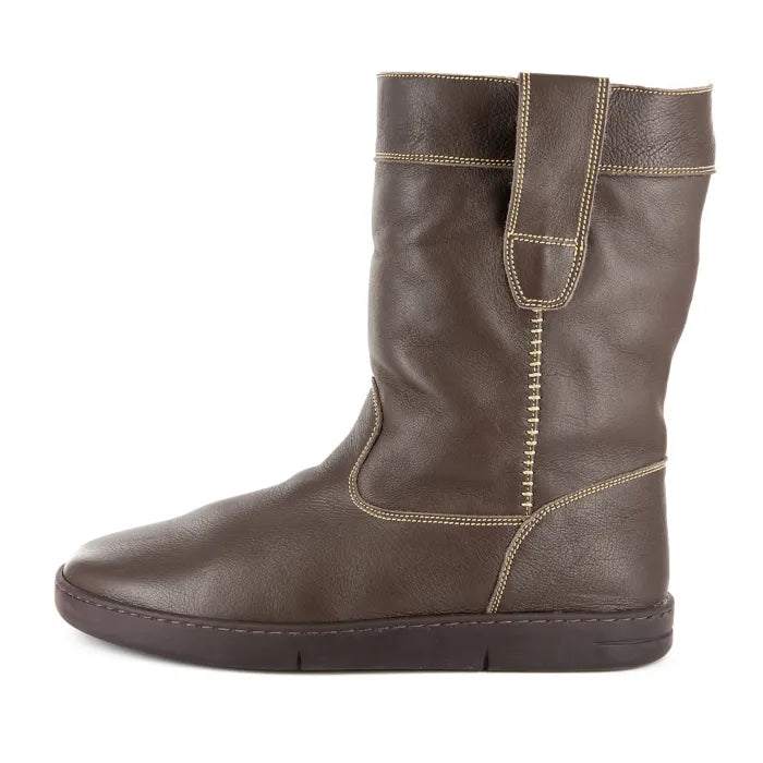 Brown leather boot on a white background