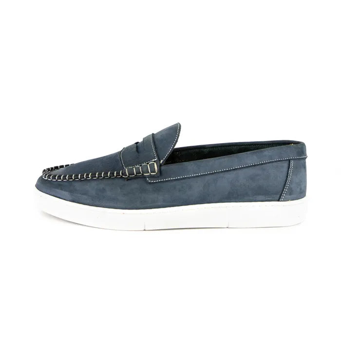 Blue loafer shoe on a white background