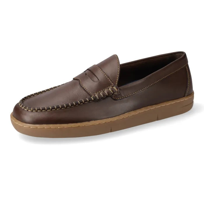 Brown loafer on a white background.