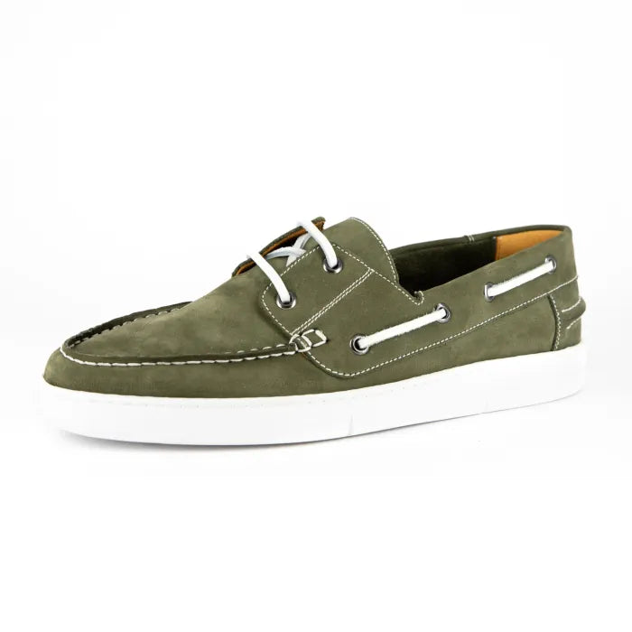 Green boat shoe on a white background