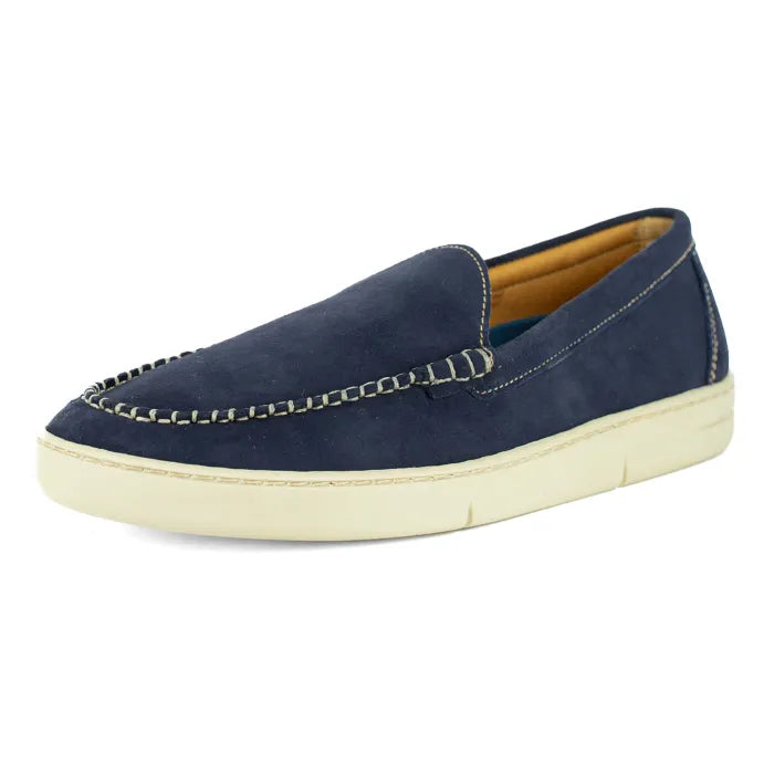 Navy blue loafer shoe on a white background