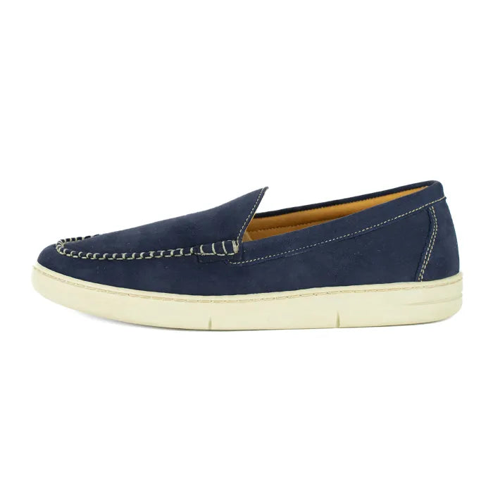 Navy blue loafer shoe on a white background