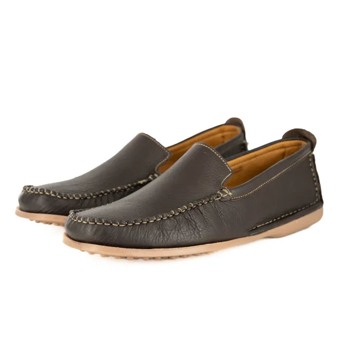 Banakho : Mens Leather Moccasin in Choc Natan