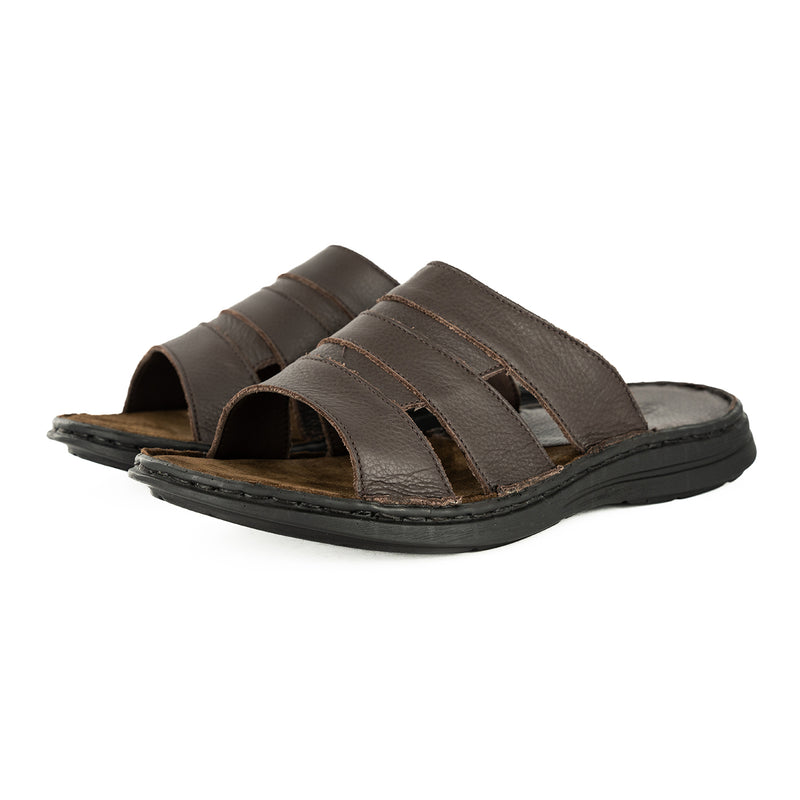 Dukuza : Men's Leather Sandal in Choc Natan