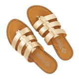 Maroua : Ladies Leather Tslops Sandal in Gold Foil