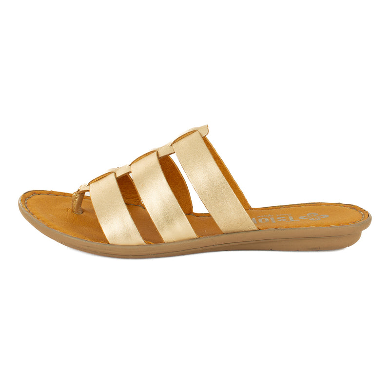 Maroua : Ladies Leather Tslops Sandal in Gold Foil
