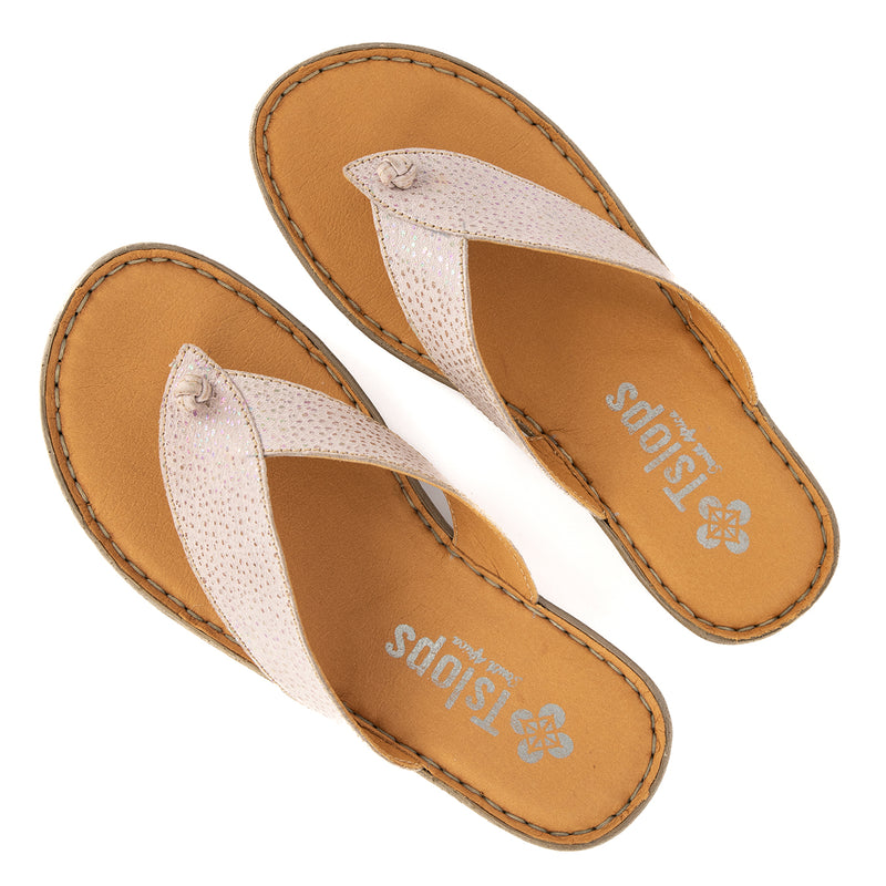Isanya : Ladies Leather Tslops Wedge Heel Sandals in Seed Brillo