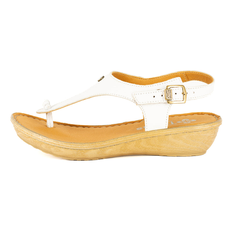 Barundi : Ladies Leather Tslops Wedge Heel Sandals in White Cayak