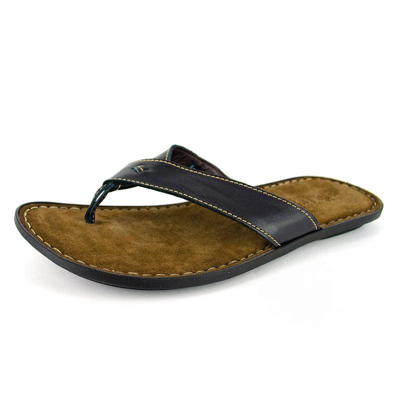 Umhlanga : Mens Leather Tslops Sandal in Black Natan