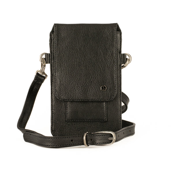 Lupita : Ladies Leather Crossbody Purse in Black Cayak