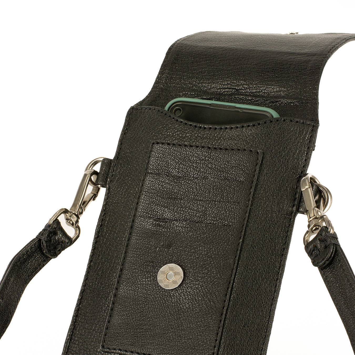 Lupita : Ladies Leather Crossbody Purse in Black Cayak