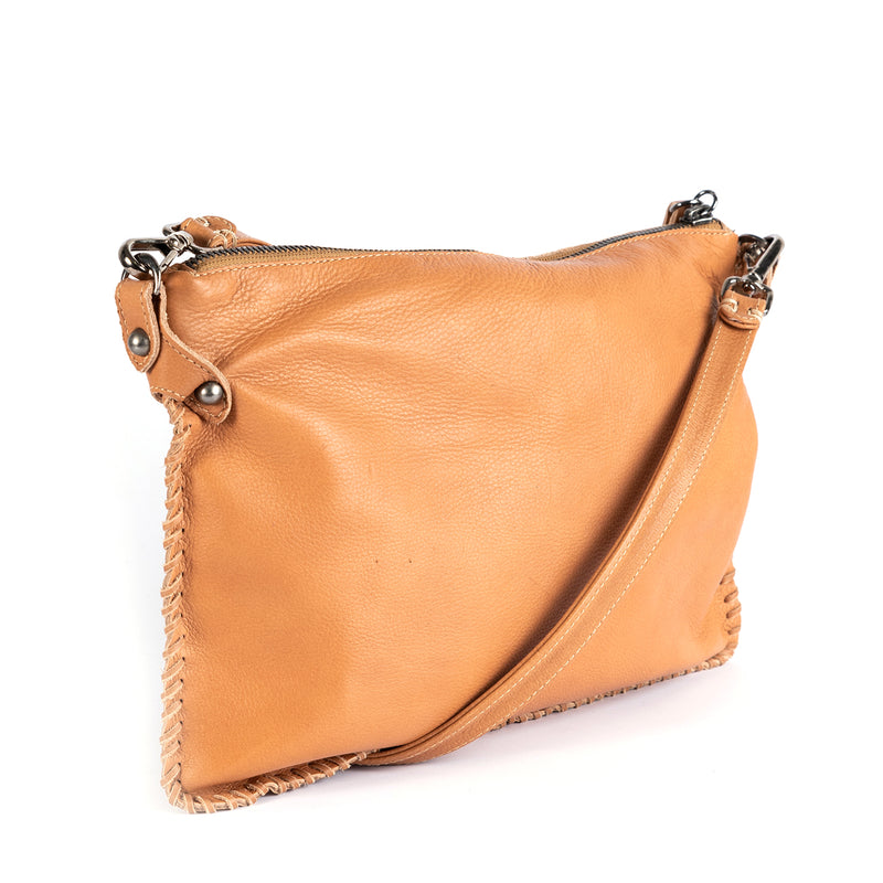 Maduva : Ladies Leather Crossbody Handbag in Spotted Print and Tan Vintage