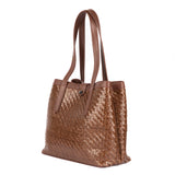 Masingita : Ladies Woven Leather Shopper Handbag in Choc Seneca & Cafe Cayak