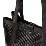 Masingita : Ladies Woven Leather Shopper Handbag in Black Seneca & Cayak