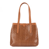 Masingita : Ladies Woven Leather Shopper Handbag in Cognac Seneca & Oak Cayak