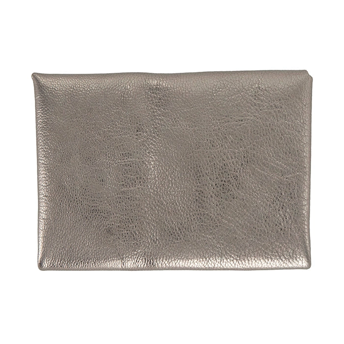 Metallic leather pouch on a white background