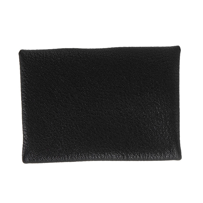 Black rectangular leather pouch on a white background