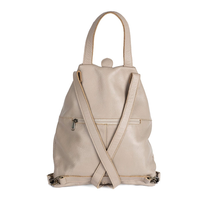 Beige leather backpack on a white background
