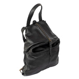 Black leather backpack on a white background