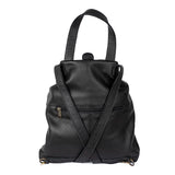 Black leather backpack on a white background