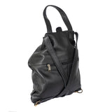 Black leather backpack on a white background