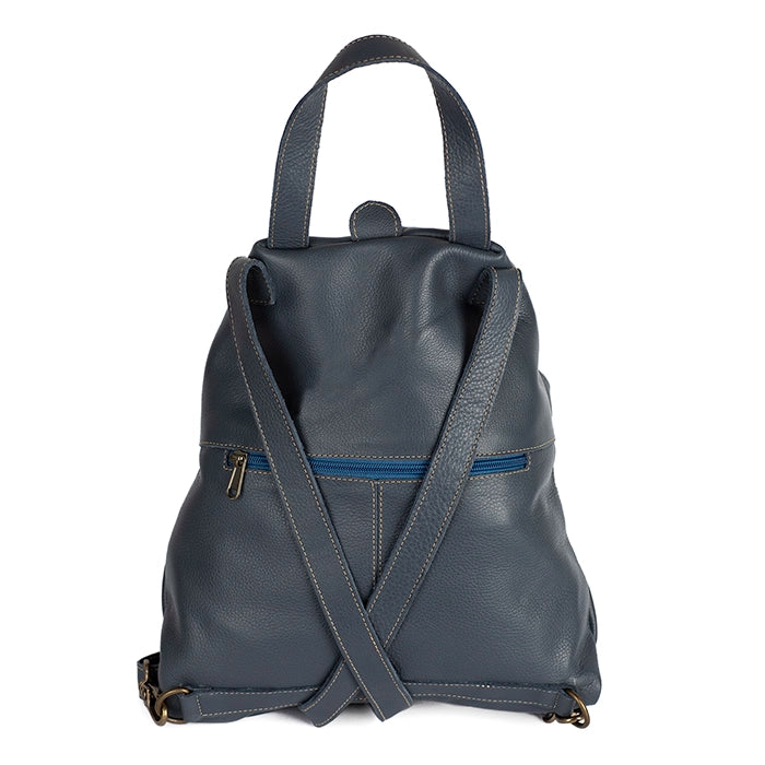 Denim backpack with a white background