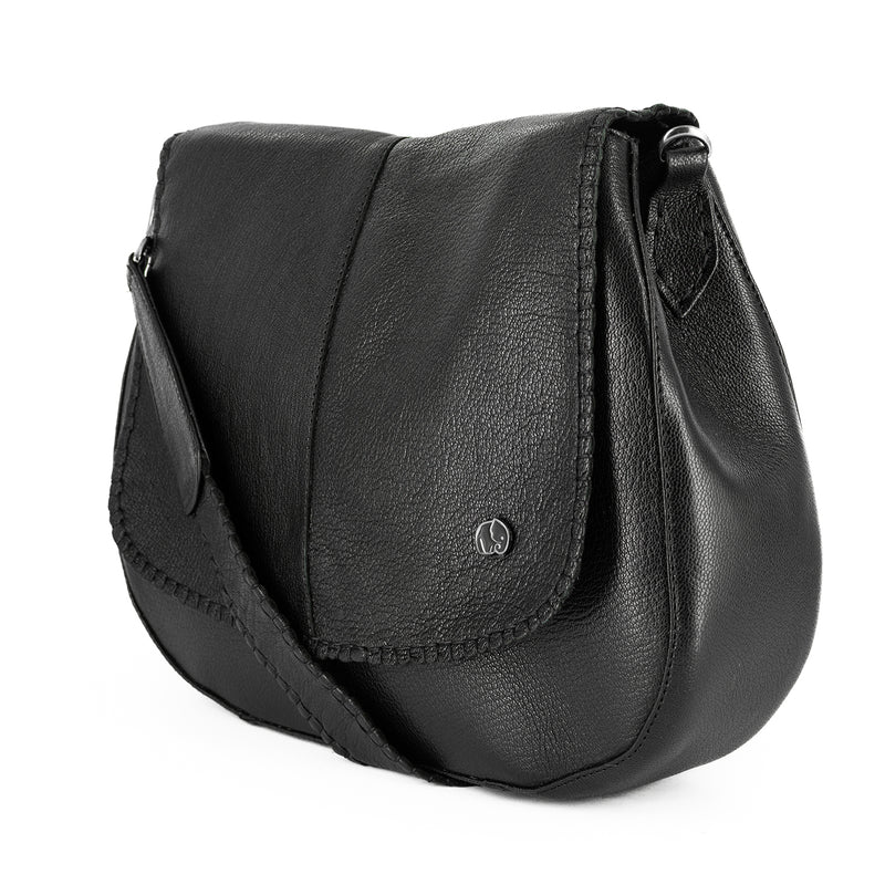 Nembeko : Ladies Leather Crossbody Handbag in Black Cayak