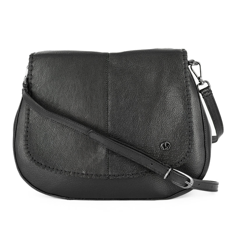 Nembeko : Ladies Leather Crossbody Handbag in Black Cayak