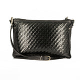 Onalo : Ladies Leather Crossbody Handbag in Black Seneca and Black Cayak