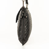 Onalo : Ladies Leather Crossbody Handbag in Black Seneca and Black Cayak