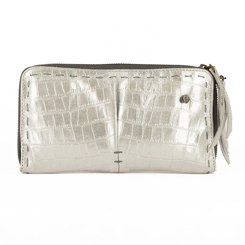 Olwethu : Ladies Leather Clutch Purse in Steel Brio