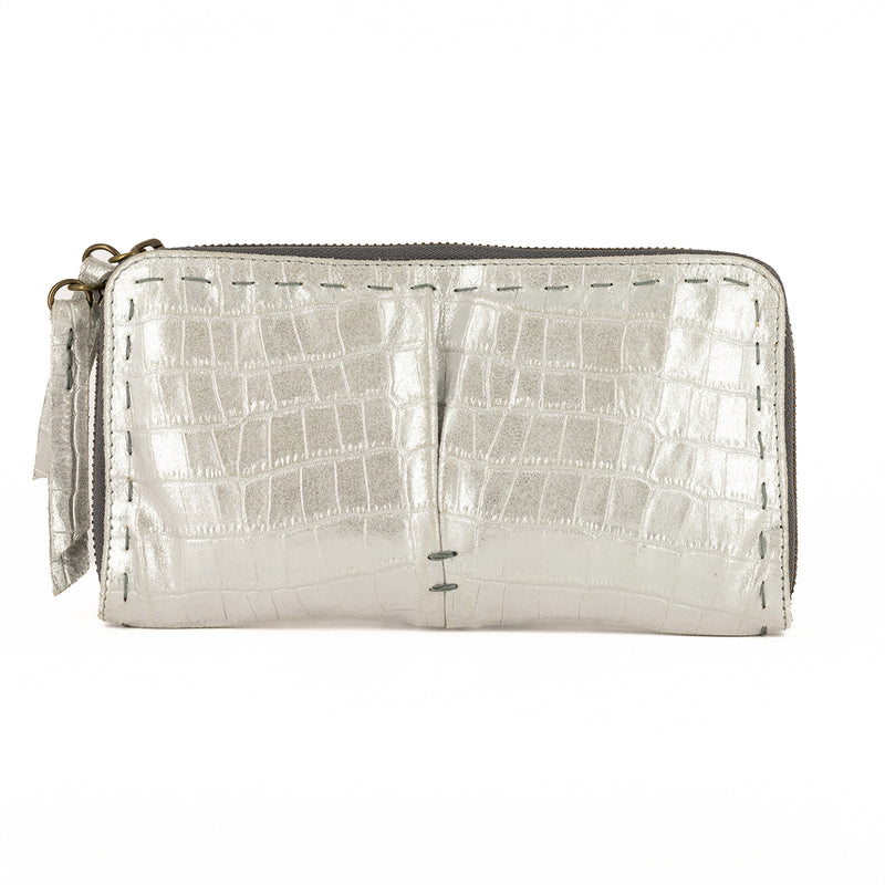 Olwethu : Ladies Leather Clutch Purse in Steel Brio