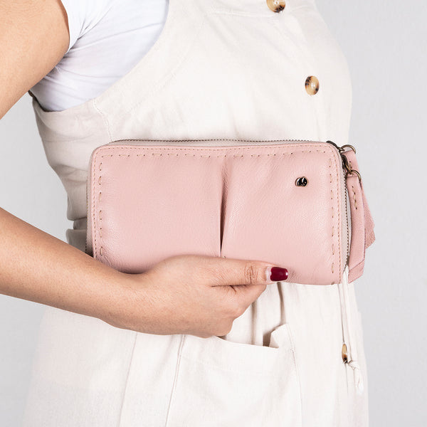 Olwethu : Ladies Leather Clutch Purse in Pink Cayak