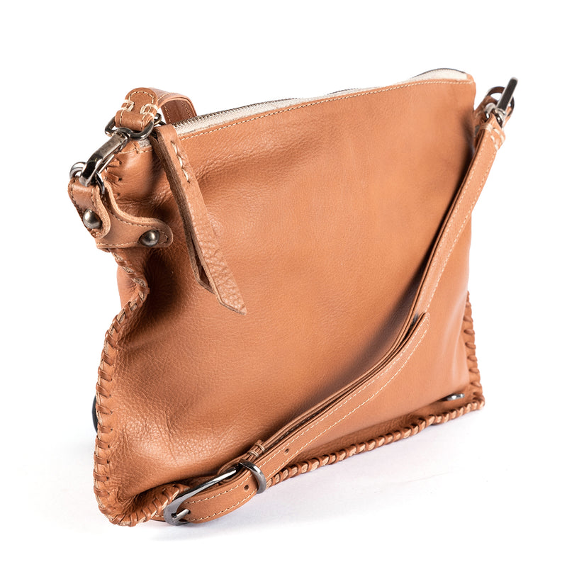 Rantu : Ladies Leather Crossbody Handbag in Tan Vintage