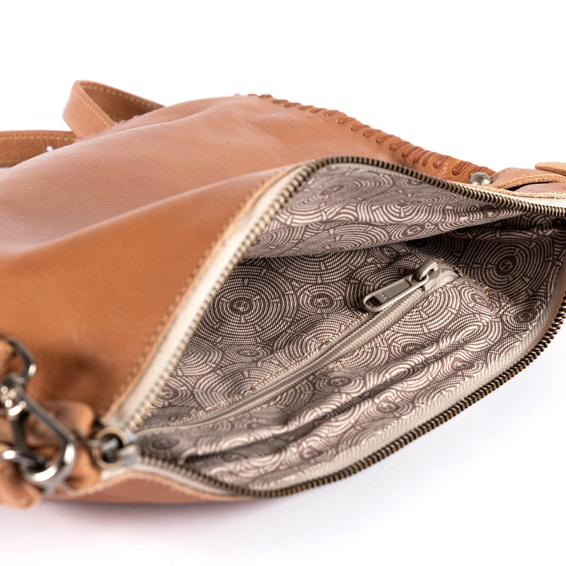 Rantu : Ladies Leather Crossbody Handbag in Tan Vintage