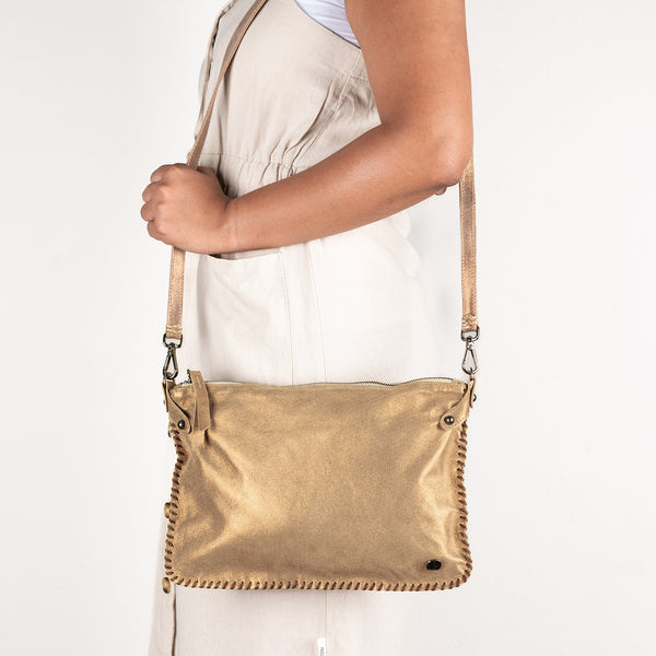 Rantu : Ladies Leather Crossbody Handbag in Beige Spirit