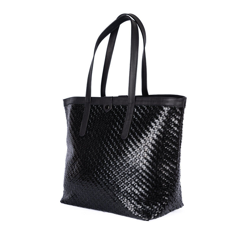 Simkhethi : Ladies Woven Leather Shopper Handbag in Black Seneca & Relaxa