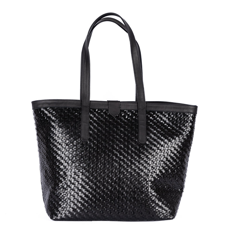 Simkhethi : Ladies Woven Leather Shopper Handbag in Black Seneca & Relaxa