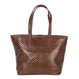 Simkhethi : Ladies Woven Leather Shopper Handbag in Choc Seneca & Cafe Cayak