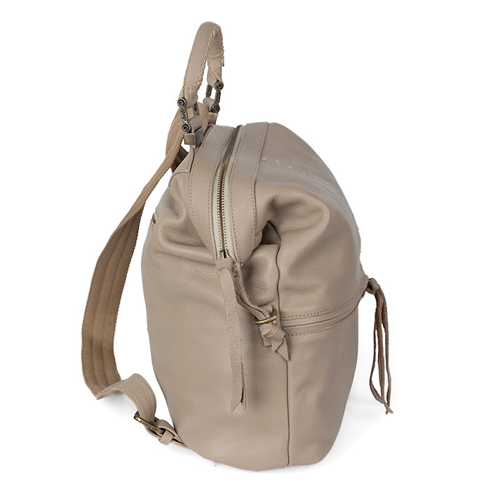 Beige backpack on a white background